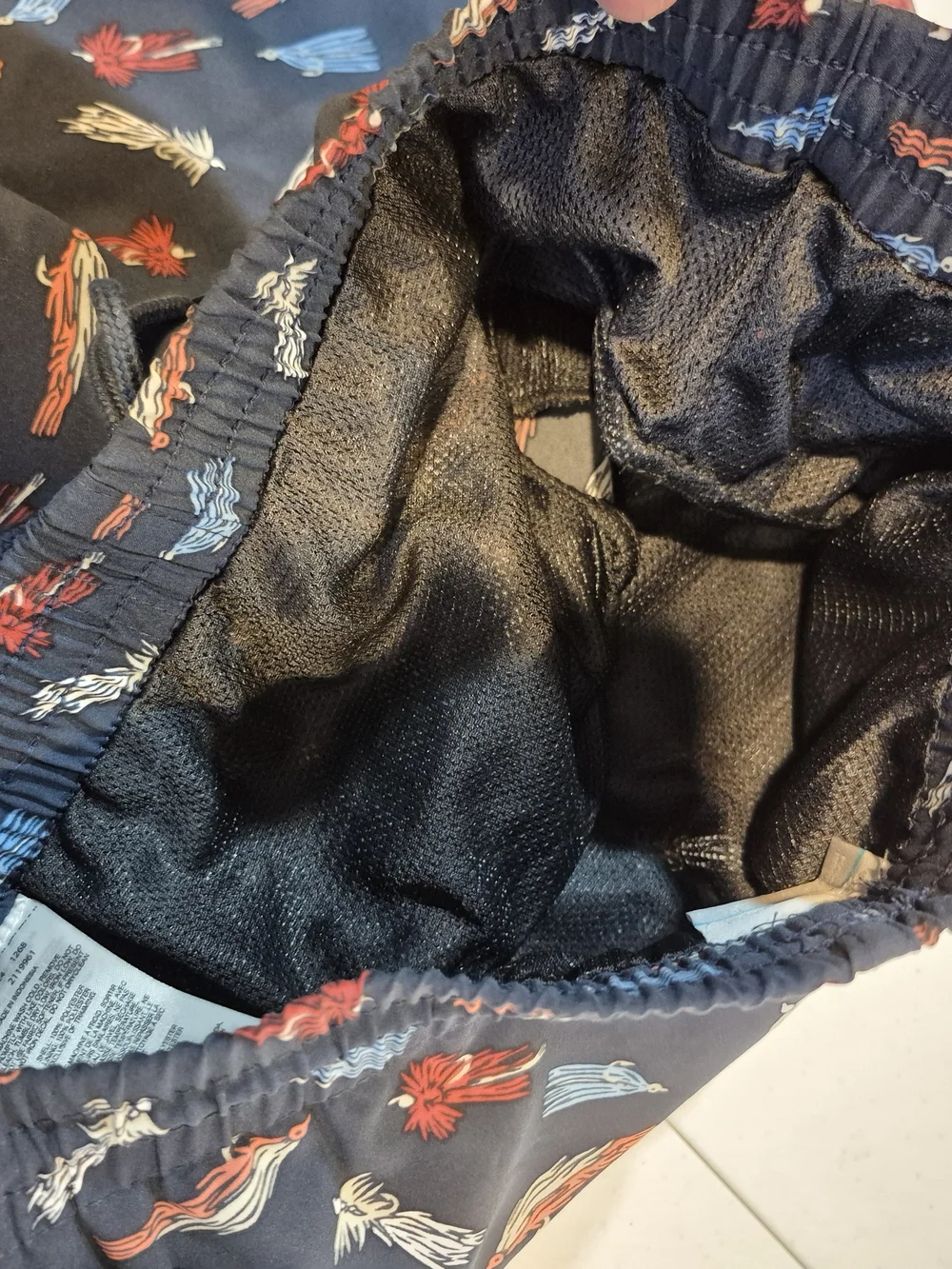 Boys Navy Fly Fishing Print Swim Trunks with Elastic Waist and Drawstring 4815